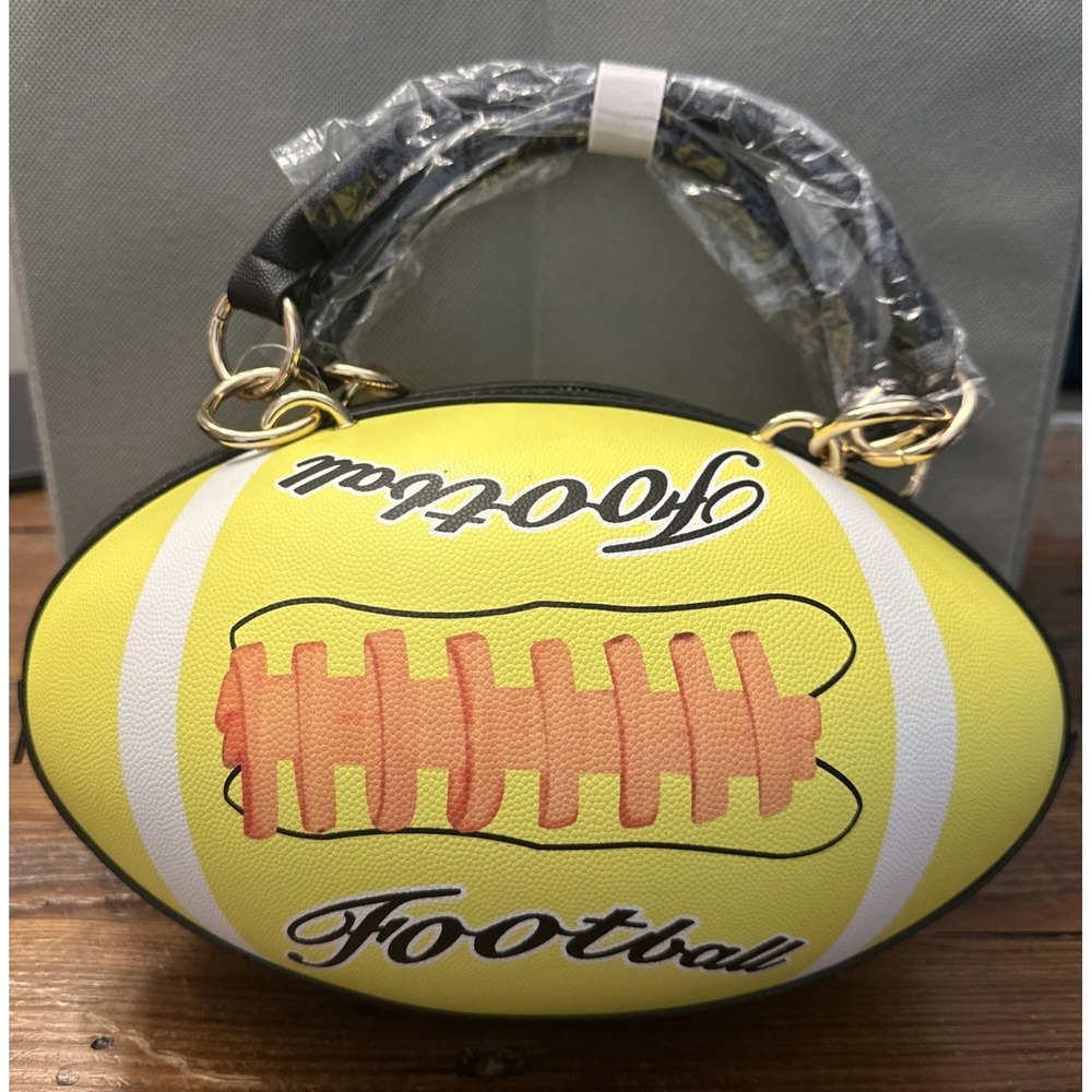 NWT Caleesa Football Purse New w/Tags Short & Long Black Handles Color Yellow